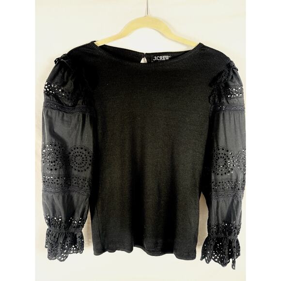 J. Crew Womens Ruffle-Sleeve Top Eyelet Detail Arms Size Medium, Romantic - Picture 2 of 5